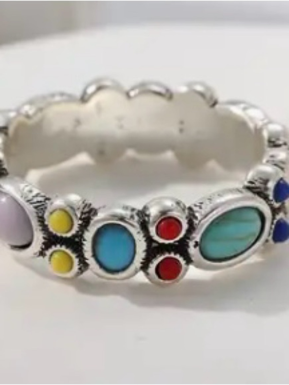 Multicolor synthetic turquoise Accent Silver Band Ring size 7 (runs small)